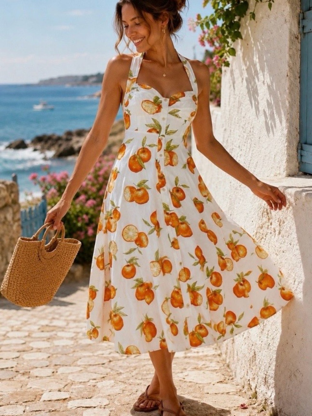 New With Tags Zara Citrus Orange Print Dress Size Large